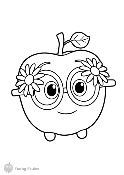 Apple with flowers coloring page