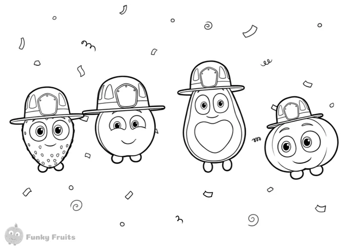 Funky Fruits friends party coloring page
